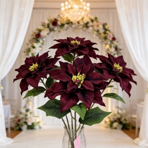 Poinsettia Artificiale Realistica Fatta a Mano, Rossa Vino, Altezza 29 Pollici, Profumata, per Pasqua, Natale, Matrimoni e Giardino, Direttamente dalla Fabbrica - Product Image 2