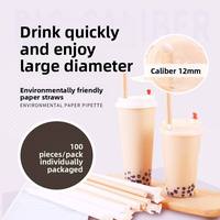 Pailles en papier biodégradables, robustes, épaisses, emballées individuellement, à extrémité pointue, jetables, pour les boissons Boba Bubble Tea
