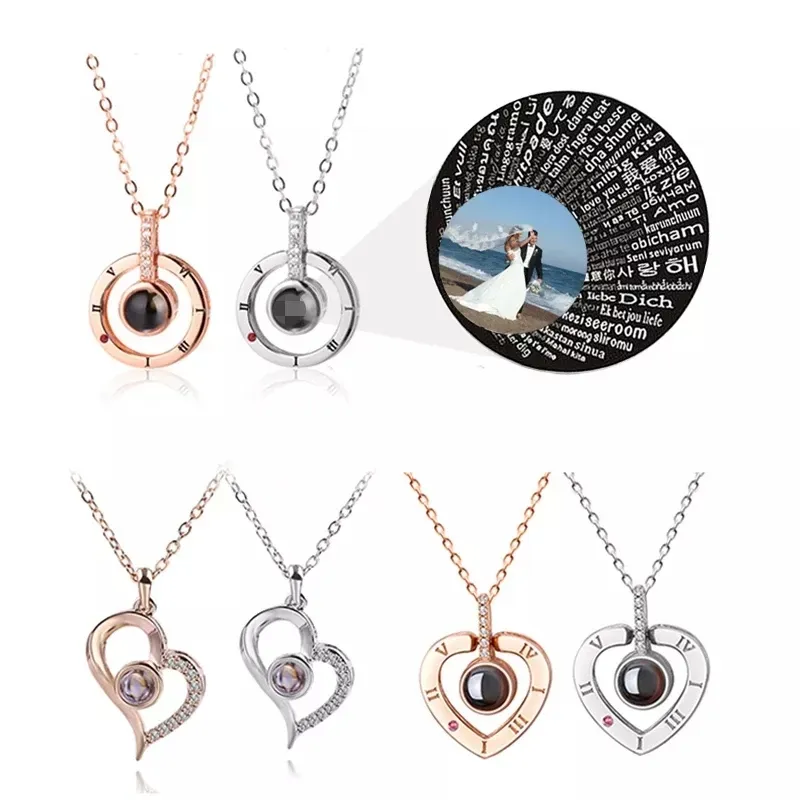 Collier de projection personnalisé pendentif cœur photo 100 langues je t'aime colliers pour hommes et femmes cadeaux de famille