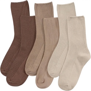 Wholesale Anti-Bacterial Knitted Solid Color Spring Breathable Daily Use Casual Ribbed Cotton Crew <b>Socks</b> for Women - Product Image 2