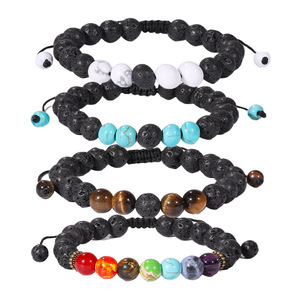 Bracelet en pierre volcanique œil de tigre réglable pour homme, bracelet énergétique en lave tressé avec perles turquoise pour un usage quotidien - Product Image 3