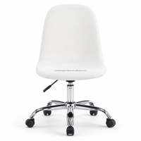Chaise de bureau pivotante en lin blanc avec base et roulettes chromées, chaise de bureau moderne réglable en hauteur pour la maison et le bureau