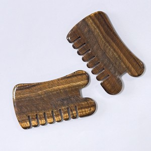 Peigne de massage en pierre naturelle œil de tigre, pierre de massage corporel pour la germination et l'épaississement des cheveux, peigne Gua Sha en jade gravé - Product Image 4