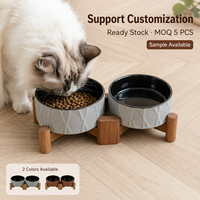 Gamelle surélevée en céramique OEM avec support en bois, double gamelle pour nourriture et eau, protection du cou, antidérapante, pour chiens et chats