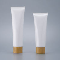 Envase para Productos Faciales y de Manos con Tapa de Bambú para Baño, Dormitorio y Viajes, Tubo Cosmético de Plástico de 50G - 150G