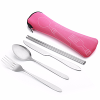 Vente en gros, ensemble de couverts de voyage portables réutilisables 4 pièces avec sac de transport, ensemble de couverts pour boîte à lunch