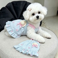 Gaun Putri Model Tipis Bergaya Kasual Musim Panas untuk Anjing Bichon Frise, Motif Bunga Pink Bergaris, Ukuran XS untuk Anjing Kecil Teddy saat Berjalan