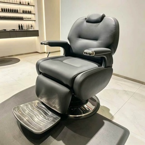 Sillón de Barbería Moderno de Cuero Sintético con Reposapiés Ajustable, Base Hidráulica Reclinable, Diseño Redondo, Muebles de Salón - Product Image 1