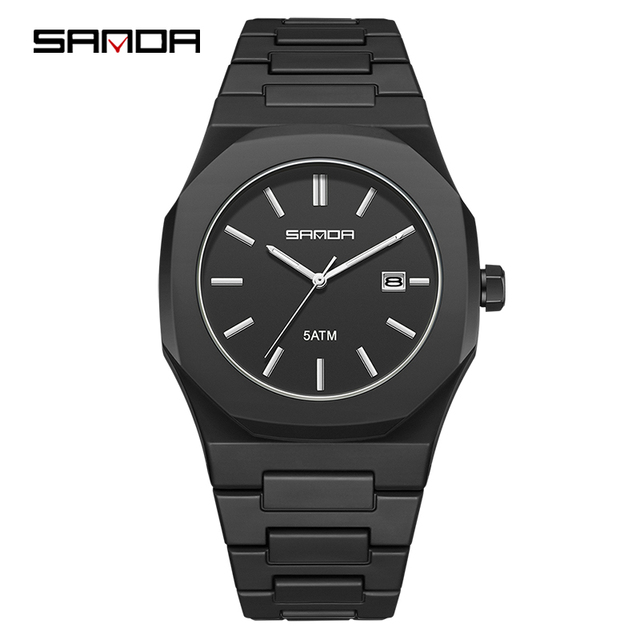 Fashion Arabic Dial Design 5atm Waterproof Black ABS Wrist Quartz Watch for Men Sanda 9091 Luxury Man Date Analog Wristwatches