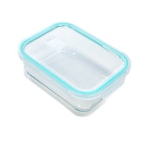Glazen magnetronbestendige lunchbox met modern minimalistisch design, dubbele compartimenten, voor het bewaren van maaltijden en fruit in de koelkast.