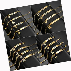 Pulsera con Dije de Nombre de Bebé Personalizado, Acero Inoxidable, Chapado en Oro, Grabado Personalizado, Forma de Corazón, Ajustable, Joyería de Moda - Product Image 1