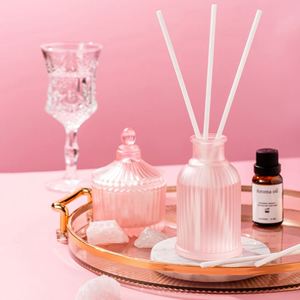 Difusor de Aroma de Vidrio Acanalado Rosa, Botella Cilíndrica, Aceite Esencial, Fragancia - Product Image 1
