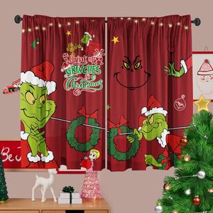 ม่านคริสต์มาสสีเขียวมอนสเตอร์สำหรับห้องครัว ม่านหน้าต่างลายเกล็ดหิมะ ม่านตกแต่งฤดูหนาว 2 แผง ปรับแต่งได้ - Product Image 5