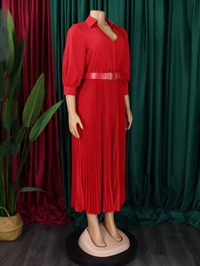 Gaun Kantor Wanita Elegan Kasual Ukuran Besar Kerah V Lengan Panjang dengan Ikat Pinggang, Pakaian Profesional - Product Image 2