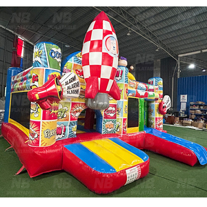 Château gonflable Commercial de qualité supérieure pour enfants, motif fusée Pop Art de bande dessinée, avec toboggan, pour fêtes et parcs d'attractions - Product Image 6