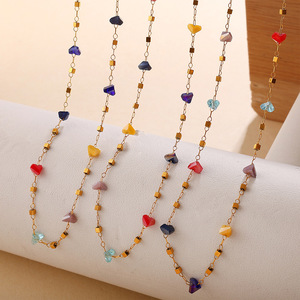 Collar de Cristal para Mujer, Chapado en Oro de 18K, Acero Inoxidable, Forma de Corazón, Piedra Natural Irregular, Cadena para Clavícula de Uso Diario - Product Image 1