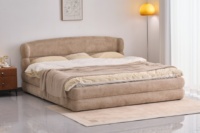 Lit rembourré au design moderne 2026, mobilier de chambre simple, lit en bois, vente en gros directe usine
