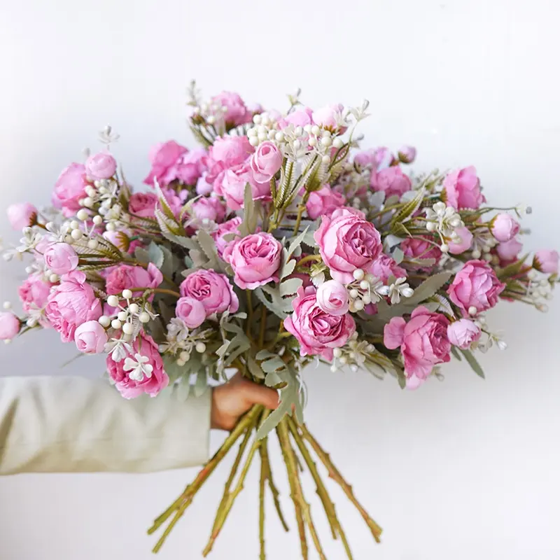Decorative Artificial Peony Rose Bouquet Head Silk Centerpiece Flower Artificial Flowers For Sale