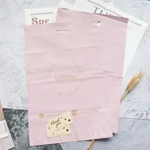 Enveloppe de courrier écologique en polymère rose, emballage en plastique, sac d'expédition de courrier en poly avec poignée pour les frais de port