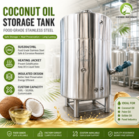 Réservoir de stockage d'huile de coco en acier inoxydable de qualité alimentaire avec système de chauffage, d'isolation et d'agitation