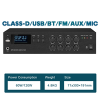 Amplificateur de sonorisation IP 120W intégré avec Bluetooth et FM pour systèmes de sonorisation commerciaux, églises et écoles