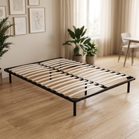 Cadre de lit moderne robuste et durable, réglable et pliable, avec pièces en fer et sommier à lattes en bouleau et peuplier, avec rangement, écologique et facile à assembler