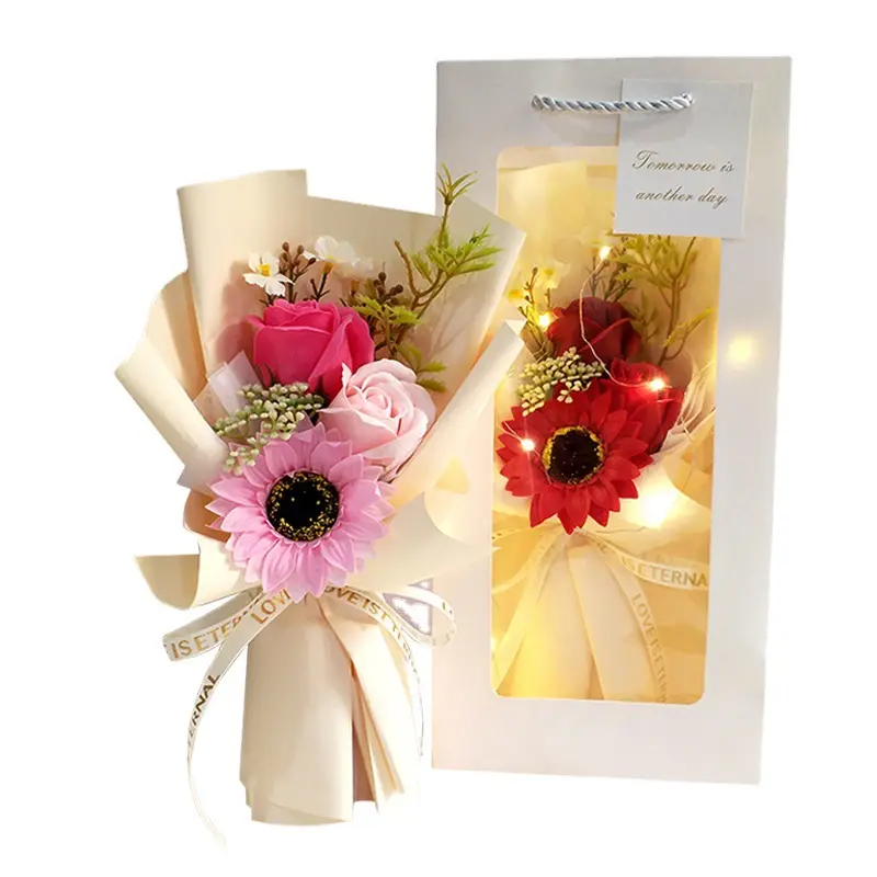 VF02 Valentinstag Geschenk Sonnenblume handgemacht mit leichten kleinen Blumenstrauß Großhandel Seife Rose Geschenke für Liebhaber