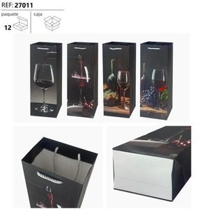 Borsa Regalo per Vino Nera con Stampa Bicchiere da Vino, Confezione da 12 per Presentazione Vini - Product Image 1
