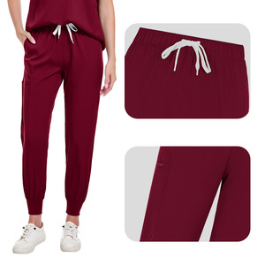 Women Scrub Uniform Set Maroon Moisture Wicking Knitted Hospital Workwear Top And Pants For Nurses Doctors - Product Image 2