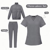 Ensemble uniforme médical unisexe 3-en-1 de haute qualité : veste zippée, haut à col en V et pantalon pour personnel hospitalier