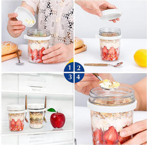 12oz 16oz Récipient hermétique à large bouche pots <span class=keywords><strong>d</strong></span>'<span class=keywords><strong>avoine</strong></span> de nuit de <span class=keywords><strong>yaourt</strong></span> avec cuillère <span class=keywords><strong>et</strong></span> couvercle - Product Image 3