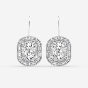 Boucles d'oreilles vintage à double halo en diamant ovale cultivé en laboratoire de 5 3/4 carats pour femmes, bijoux élégants et luxueux pour mariage - Product Image 3
