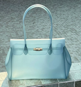 Firkin Silicone Handbag Transparent Jelly <b>Bag</b> Casual Tote with Two Straps Portable Shoulder <b>Bag</b> Solid Color Water Resistant - Product Image 1