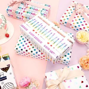 Wholesale 80g Birthday Colorful Hot Stamping Art <b>Paper</b> Tissue 43*300cm Gift Luxury Custom Packaging <b>Wrapping</b> <b>Paper</b> <b>Roll</b> - Product Image 2