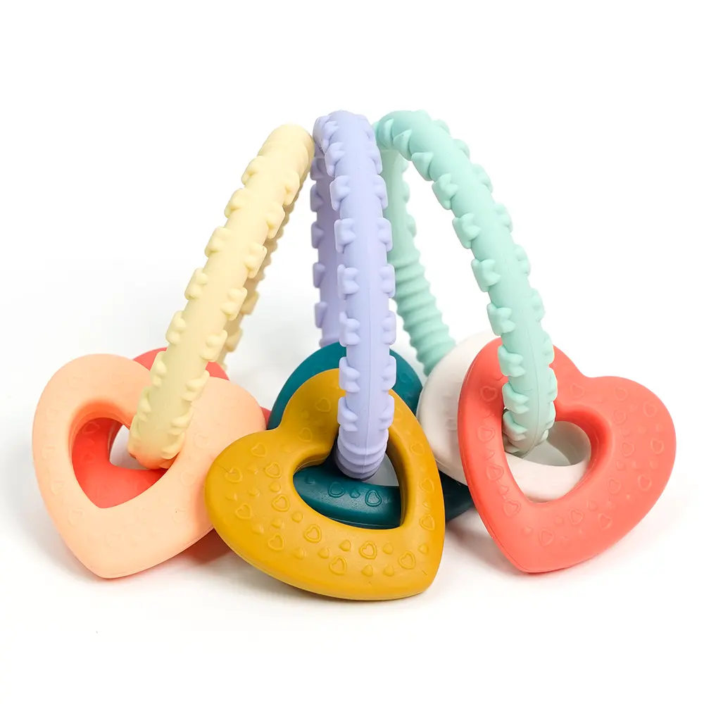 Ücretsiz örnek BPA ücretsiz dişlikler Wo silikon diş kaşıyıcı bebek diş çıkartma oyuncakları