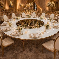 Table Serpentine Moderne de Luxe en Acier Inoxydable Doré en Forme de S pour Événements et Banquets, Table Ronde Quatre Pièces pour Mariages et Fêtes