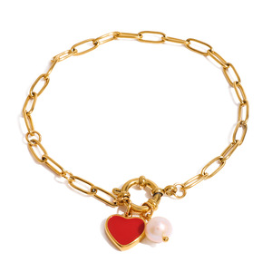 Heart Shape Pearl Charm <b>Bracelet</b> For Women Gold Chain With <b>Red</b> Heart Pendant Gift Jewelry Fashion Accessory - Product Image 5