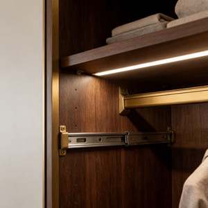 Système de garde-robe modulaire moderne Balom, garde-robe à portes coulissantes, placard, meubles de chambre à coucher en bois bicolore avec éclairage LED - Product Image 5