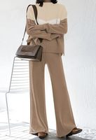 Ensemble décontracté 2 pièces pour femme : pull tricoté à manches longues et pantalon imprimé à jambes larges, col rond, style quotidien, taille XL, hiver