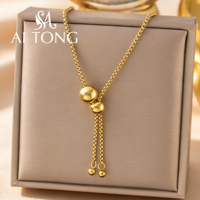 Collier Y Lariat en Acier Inoxydable Plaqué Or 18K avec Pendentifs Cœur, Papillon, Étoile, Trèfle, Fleur et Pompon pour Femme - Bijoux de Mode en Gros