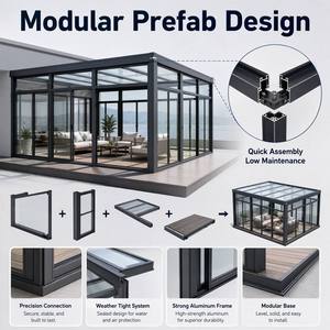 Véranda <span class=keywords><strong>moderne</strong></span> en aluminium isolée avec double vitrage Low-E, <span class=keywords><strong>solarium</strong></span> toutes saisons pour jardin extérieur, villa, patio, hôtel, parc - Product Image 2