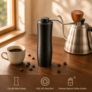 เครื่องบดกาแฟแบบพกพา F18S อลูมิเนียมอัลลอยด์ ดีไซน์โค้งมน 5 ดาว CNC 420 Burr ลูกปืนคู่ น้ำหนักเบา 566 กรัม เหมาะสำหรับใช้<span class=keywords><strong>ที่</strong></span>บ้านและออฟฟิศ - Product Image 1