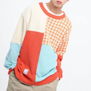 Logo personnalisé Jacquard hommes pull col rond pull tricots hiver lâche à manches longues tricoté pull décontracté en coton pour hommes - Product Image 2