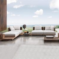 Ensemble de canapés d'extérieur modernes en teck résistant aux intempéries et rotin PE anti-UV, écologiques, pour cour, appartement et villa