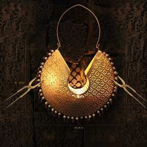 Hanging <b>Brass</b> <b>Candle</b> <b>Holder</b> With Perforated Design And Pearl Trim For Home Decoration - Product Image 5
