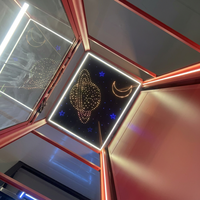 Porte télescopique murale panoramique personnalisée en verre trempé, cadre en alliage d'aluminium, éclairage LED d'ambiance, plafond, sol en grain de bois, ascenseur de villa