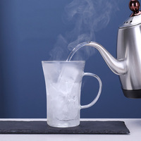 Service à café et thé en verre borosilicate PSC moderne, écologique, de haute qualité, 400 ml, fait main, isolé, transparent, à large ouverture, imprimé