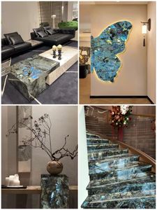 Pierre de jade bleue brésilienne de luxe, surface polie moderne, panneau mural décoratif pour villa, cuisine, salle de bain, appartement, salon - Product Image 5