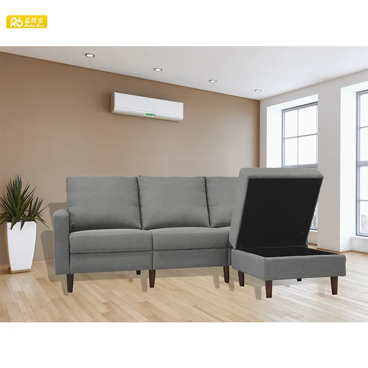 Redde Boo-sofá moderno de 3 plazas, mueble de tela con taburete de almacenamiento, diseño chino, gris, envío desde EE. UU., 0413