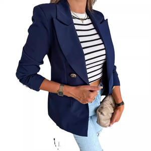 <span class=keywords><strong>Blazer</strong></span> Largo de Mujer, Estilo Europeo Americano, Nuevo para Primavera y Otoño, Traje Cruzado con Botones, Doble Botonadura, Color Sólido - Product Image 5